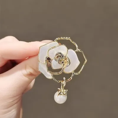 Pearl Shell Camellia Flower Brooch 